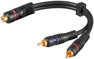 Audio Y Cable Adapter, 2x RCA Male to 1x Stereo RCA Female, OFC, Double-Shielded