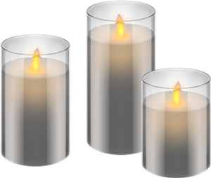 Set of 3 LED Real Wax Candles in Glass, Grey-Transparent