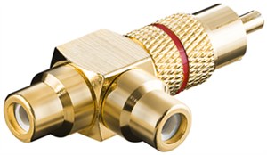 RCA Y Adapter, Male to 2x Female, Gold Version, red