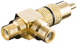 RCA Y Adapter, Male to 2x Female, Gold Version, black