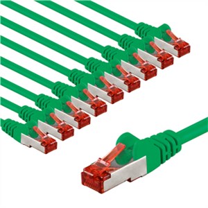 CAT 6 Patch Cable S/FTP (PiMF), 1 m, Green, Set of 10