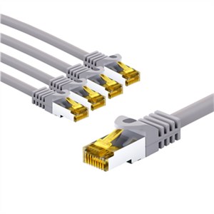 RJ45 Patch Cord CAT 6A S/FTP (PiMF), 500 MHz, with CAT 7 Raw Cable, 1 m, grey, Set of 5