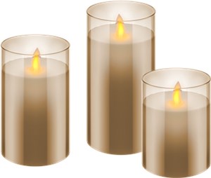 Set of 3 LED Real Wax Candles in Glass, Gold-Transparent