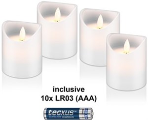 Set of 4 LED Real Wax Candles, white, incl. 12x AAA (LR03)