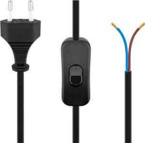 Cable with Euro Plug for Assembly - with Switch, 1.5 m, Black, (2*0.75 mm²)