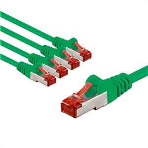 CAT 6 Patch Cable S/FTP (PiMF), 1 m, Green, Set of 5