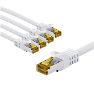 RJ45 Patch Cord CAT 6A S/FTP (PiMF), 500 MHz, with CAT 7 Raw Cable, 1 m, white, Set of 5