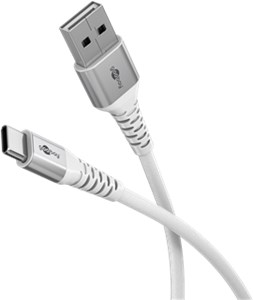 USB-C™ to USB-A Supersoft Textile Cable with Metal Plugs, 1 m, white