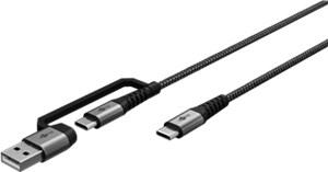 2in1 USB Textile Cable, Space Grey/Silver, 1 m