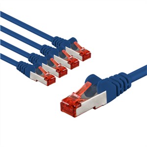 CAT 6 Patch Cable S/FTP (PiMF), 2 m, blue, Set of 5