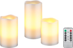 Set of 3 LED Real Wax Candles, white, incl. 10x AAA (LR03)